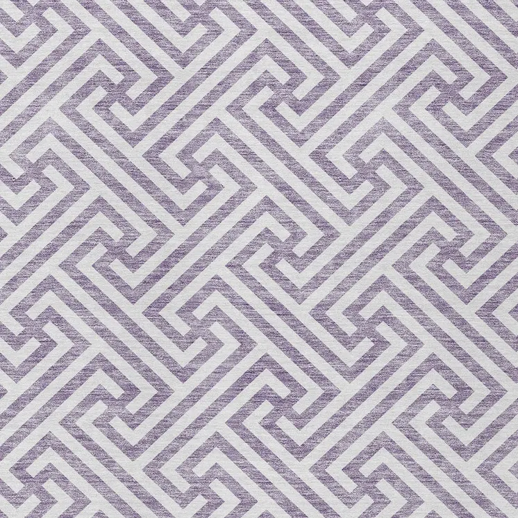 3' X 5' Purple And Ivory Geometric Washable Indoor Outdoor Area Rug