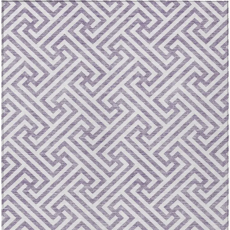 5' X 8' Purple And Ivory Geometric Washable Indoor Outdoor Area Rug