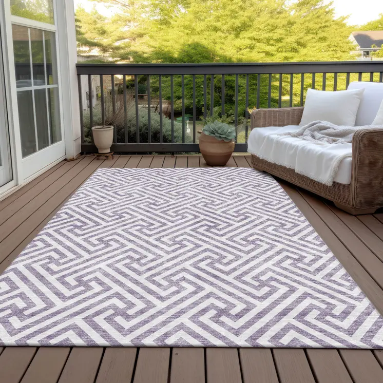 5' X 8' Purple And Ivory Geometric Washable Indoor Outdoor Area Rug