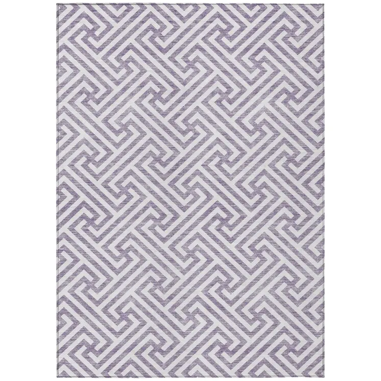 5' X 8' Purple And Ivory Geometric Washable Indoor Outdoor Area Rug
