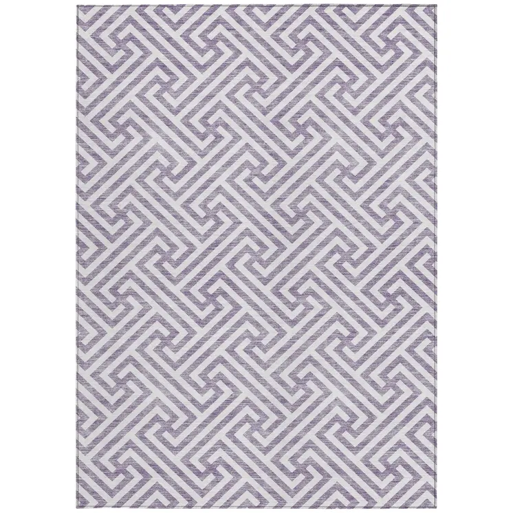 8' X 10' Purple And Ivory Geometric Washable Indoor Outdoor Area Rug