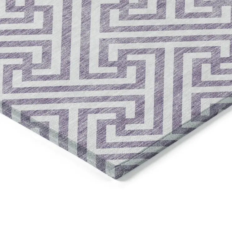 10' X 14' Purple And Ivory Geometric Washable Indoor Outdoor Area Rug