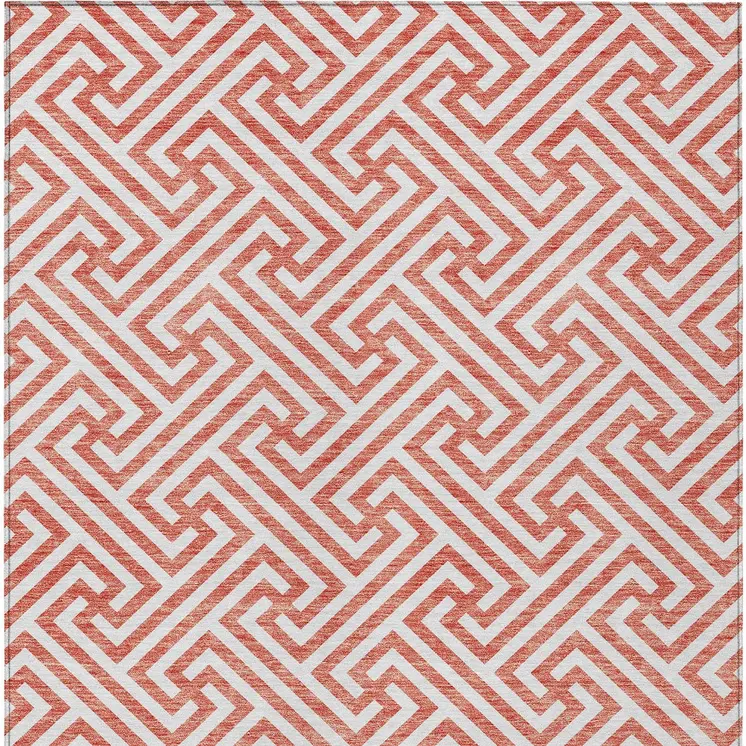 3' X 5' Salmon And Ivory Geometric Washable Indoor Outdoor Area Rug