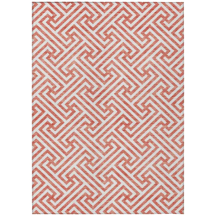 3' X 5' Salmon And Ivory Geometric Washable Indoor Outdoor Area Rug