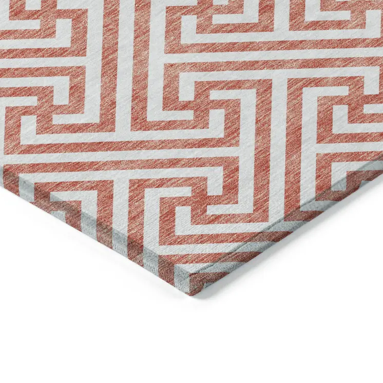 3' X 5' Salmon And Ivory Geometric Washable Indoor Outdoor Area Rug