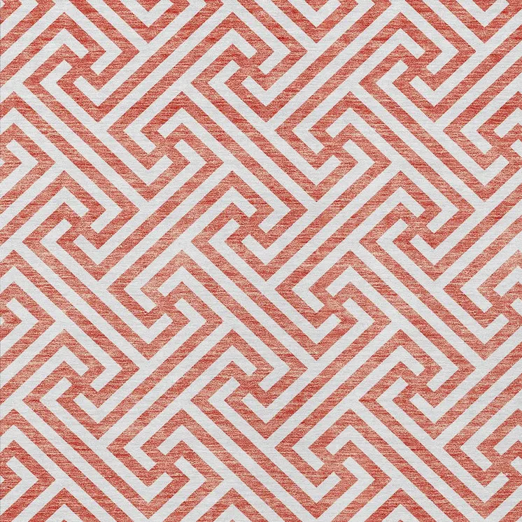 3' X 5' Salmon And Ivory Geometric Washable Indoor Outdoor Area Rug