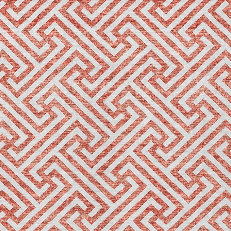 5' X 8' Salmon And Ivory Geometric Washable Indoor Outdoor Area Rug