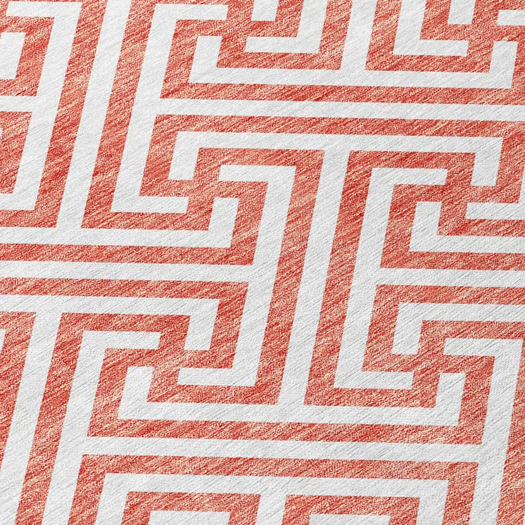 8' X 10' Salmon And Ivory Geometric Washable Indoor Outdoor Area Rug