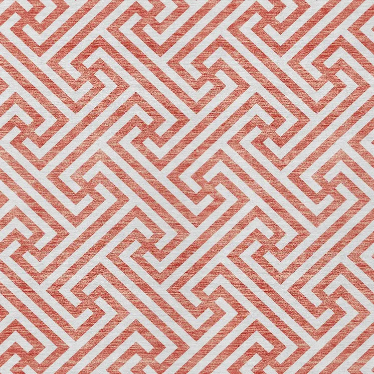 9' X 12' Salmon And Ivory Geometric Washable Indoor Outdoor Area Rug