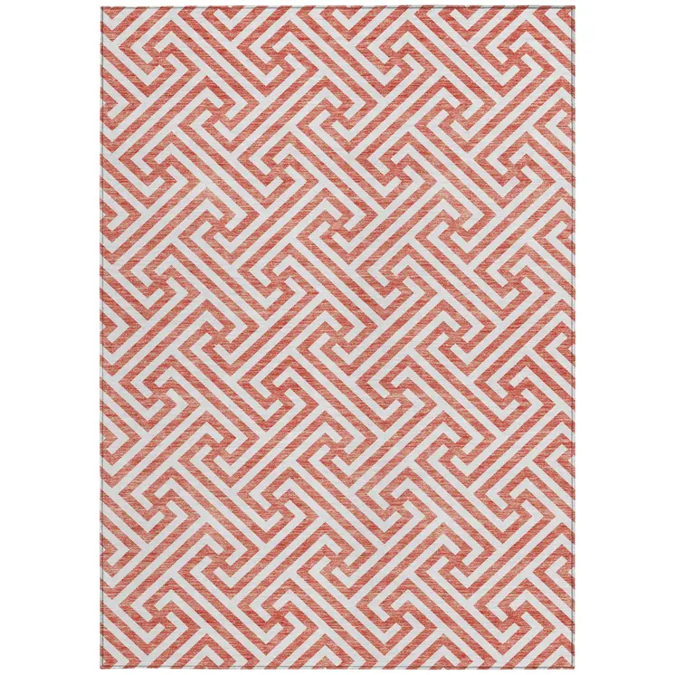 10' X 14' Salmon And Ivory Geometric Washable Indoor Outdoor Area Rug