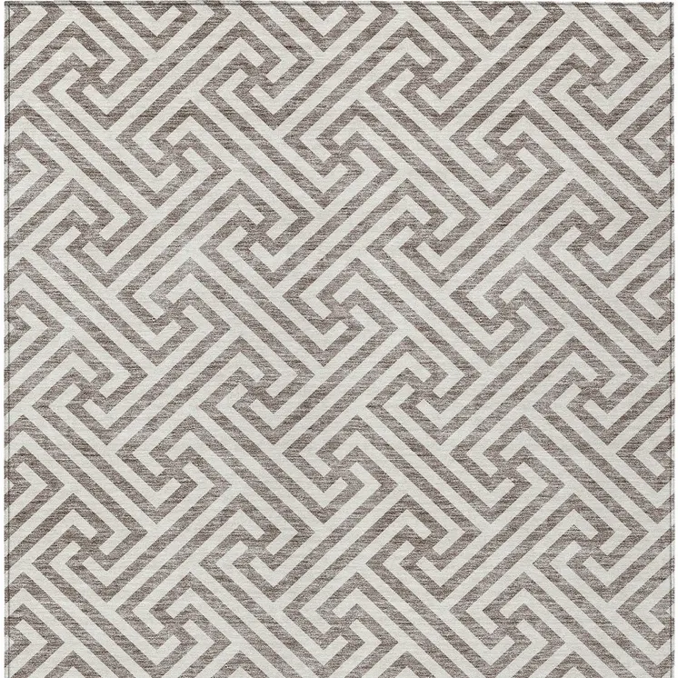 3' X 5' Taupe And Ivory Geometric Washable Indoor Outdoor Area Rug