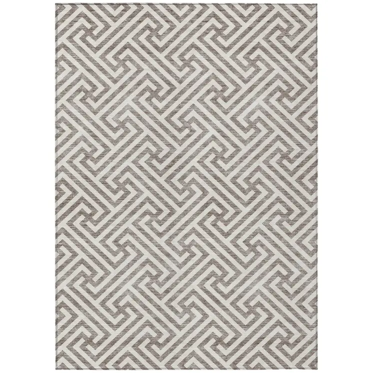 3' X 5' Taupe And Ivory Geometric Washable Indoor Outdoor Area Rug