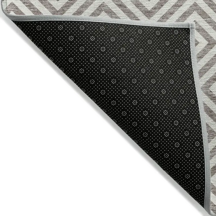 3' X 5' Taupe And Ivory Geometric Washable Indoor Outdoor Area Rug