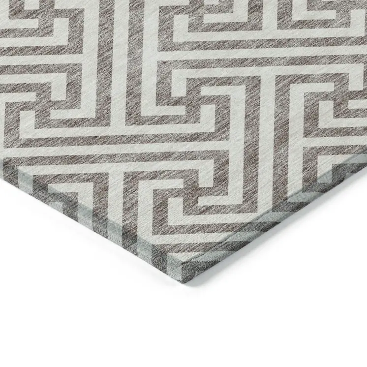 3' X 5' Taupe And Ivory Geometric Washable Indoor Outdoor Area Rug