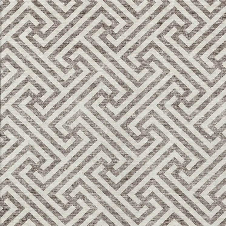 5' X 8' Taupe And Ivory Geometric Washable Indoor Outdoor Area Rug