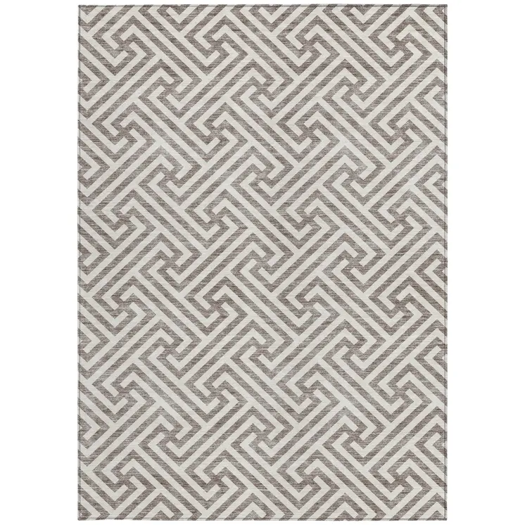 8' X 10' Taupe And Ivory Geometric Washable Indoor Outdoor Area Rug