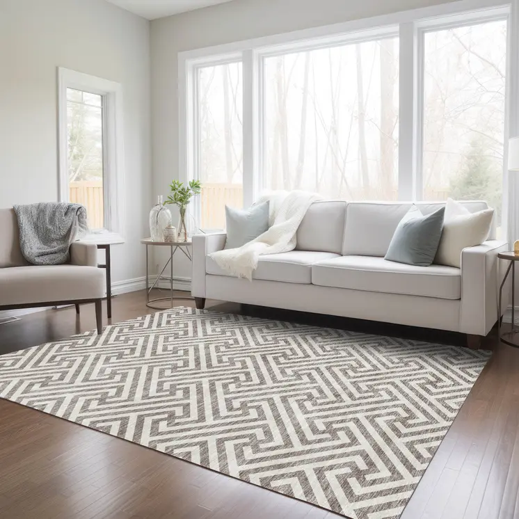8' X 10' Taupe And Ivory Geometric Washable Indoor Outdoor Area Rug