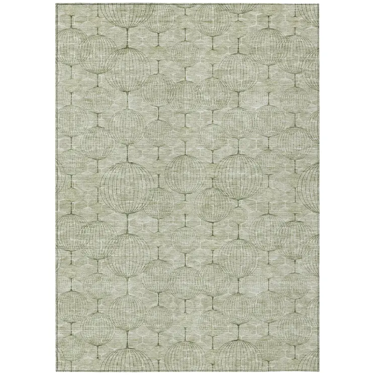 3' X 5' Artichoke Green And Ivory Geometric Washable Indoor Outdoor Area Rug
