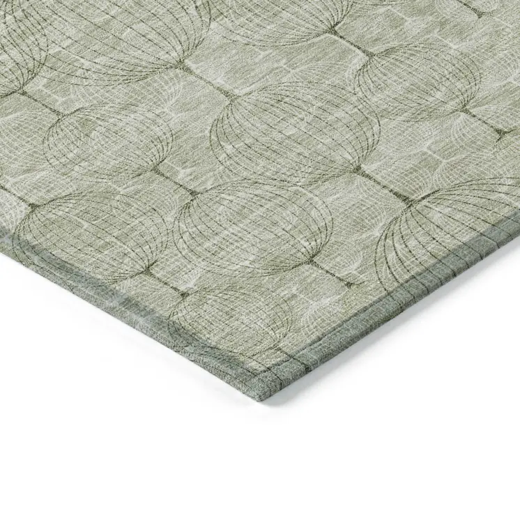 5' X 8' Artichoke Green And Ivory Geometric Washable Indoor Outdoor Area Rug