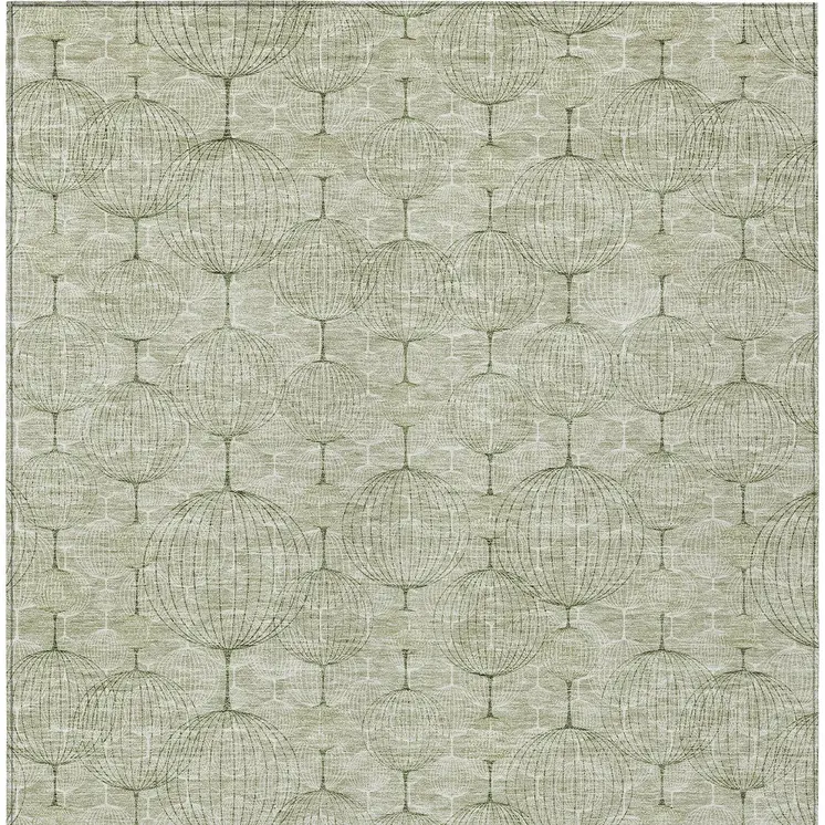 8' X 10' Artichoke Green And Ivory Geometric Washable Indoor Outdoor Area Rug