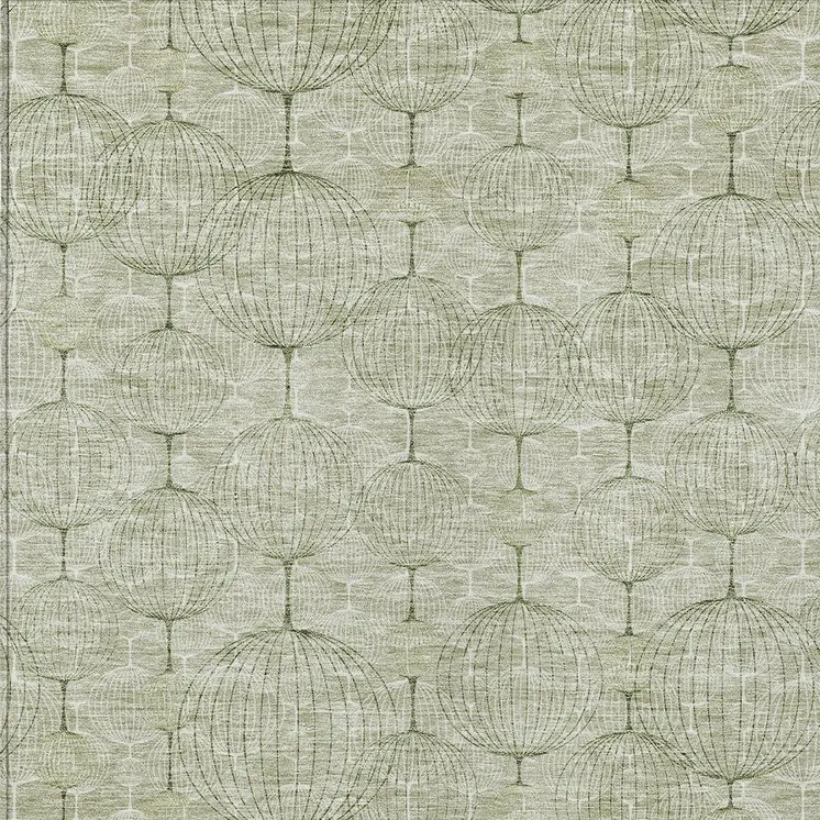 8' X 10' Artichoke Green And Ivory Geometric Washable Indoor Outdoor Area Rug