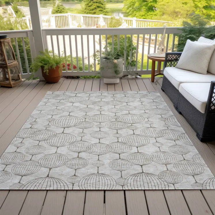3' X 5' Beige And Brown Geometric Washable Indoor Outdoor Area Rug