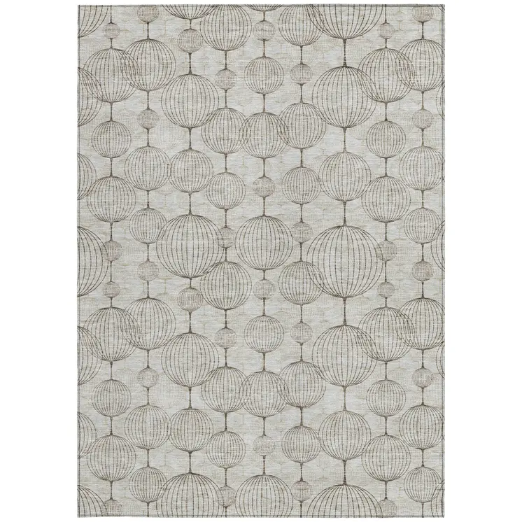 9' X 12' Beige And Brown Geometric Washable Indoor Outdoor Area Rug