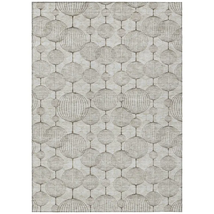 9' X 12' Beige And Brown Geometric Washable Indoor Outdoor Area Rug