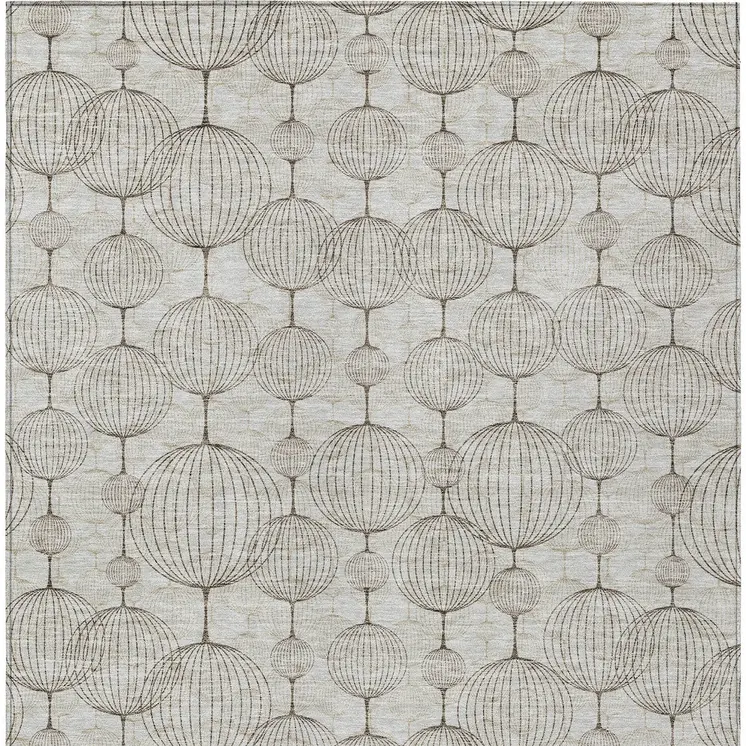 9' X 12' Beige And Brown Geometric Washable Indoor Outdoor Area Rug