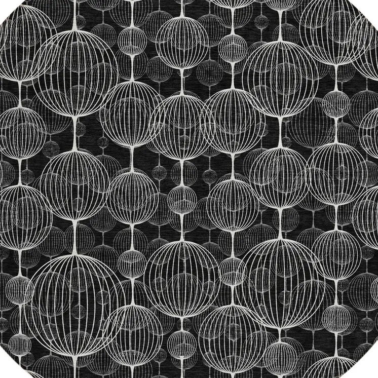 8' Black Charcoal And Ivory Round Geometric Washable Indoor Outdoor Area Rug