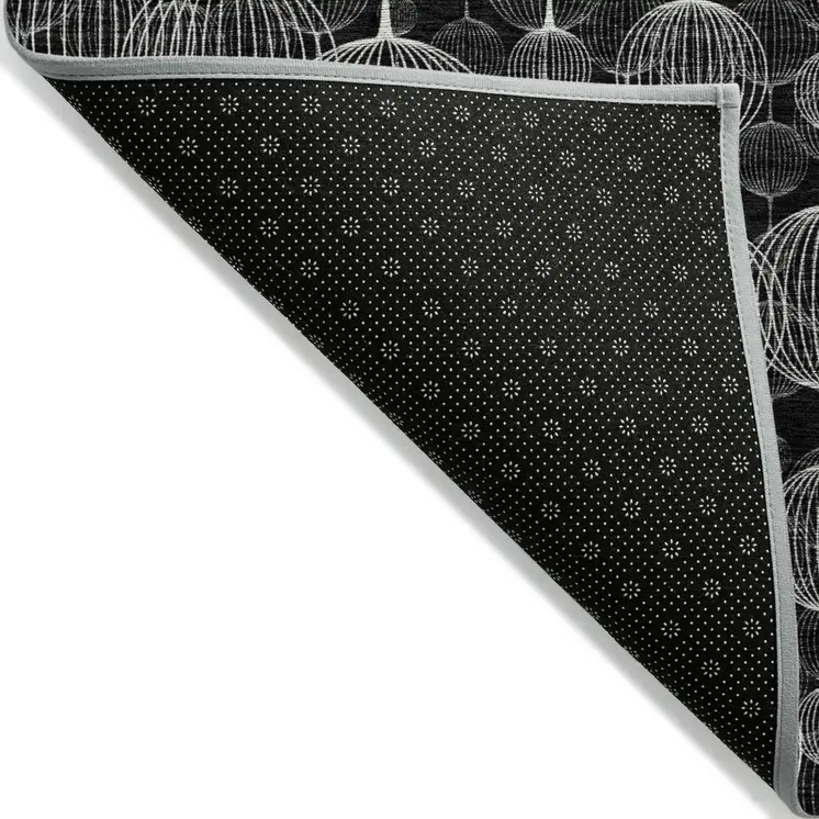 8' X 10' Black Charcoal And Ivory Geometric Washable Indoor Outdoor Area Rug