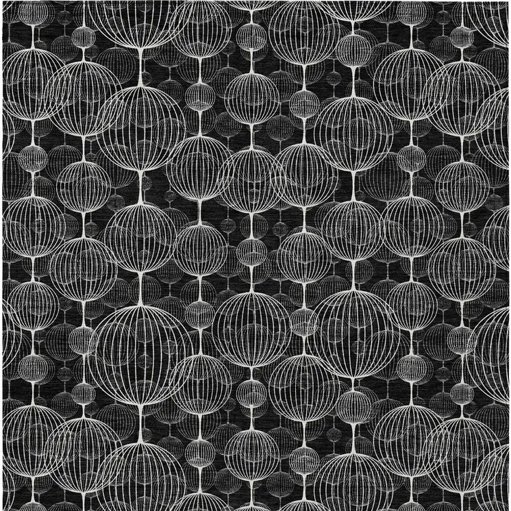 8' X 10' Black Charcoal And Ivory Geometric Washable Indoor Outdoor Area Rug