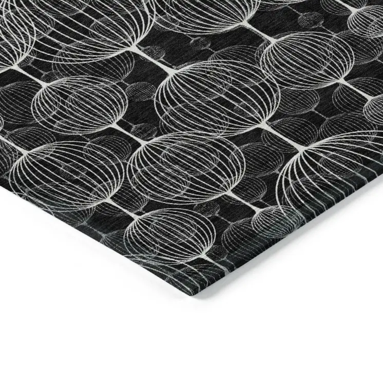 9' X 12' Black Charcoal And Ivory Geometric Washable Indoor Outdoor Area Rug