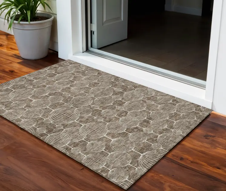 3' X 5' Chocolate And Beige Geometric Washable Indoor Outdoor Area Rug