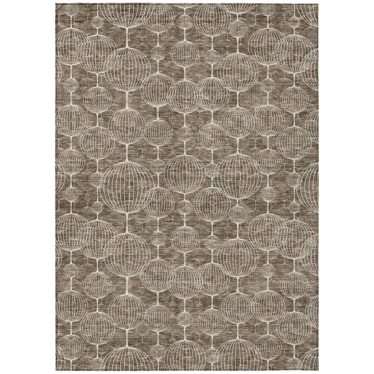 3' X 5' Chocolate And Beige Geometric Washable Indoor Outdoor Area Rug