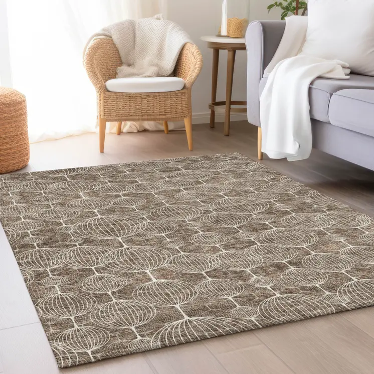 3' X 5' Chocolate And Beige Geometric Washable Indoor Outdoor Area Rug