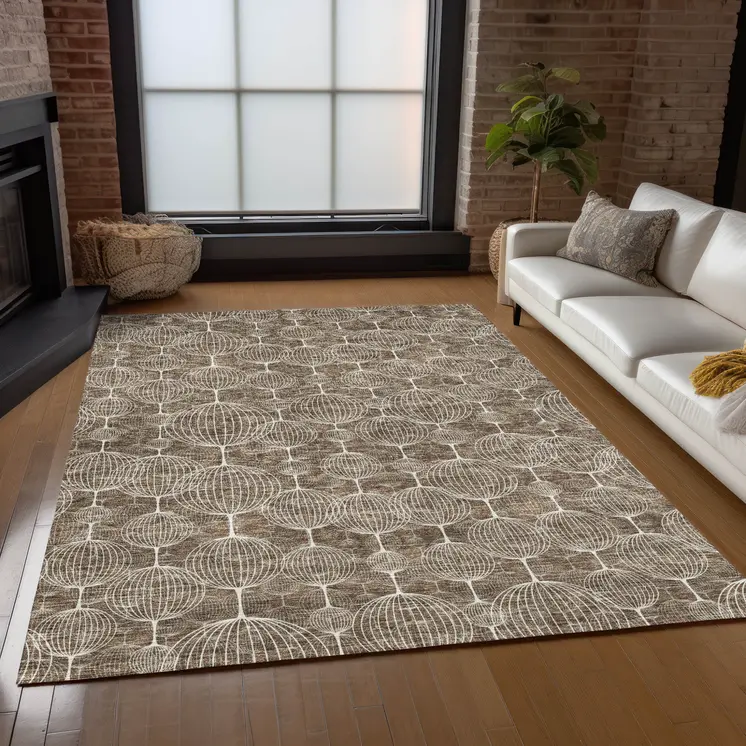 3' X 5' Chocolate And Beige Geometric Washable Indoor Outdoor Area Rug
