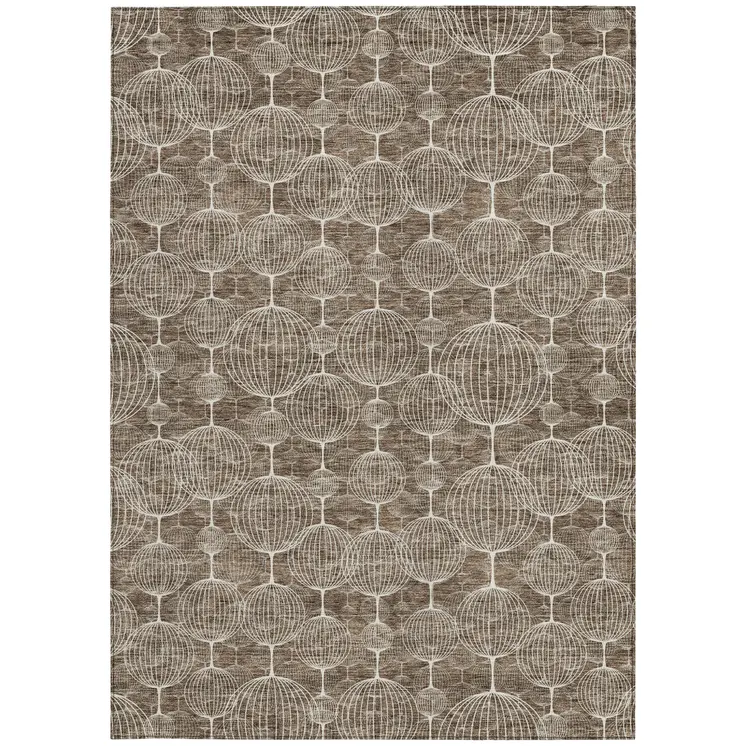 9' X 12' Chocolate And Beige Geometric Washable Indoor Outdoor Area Rug