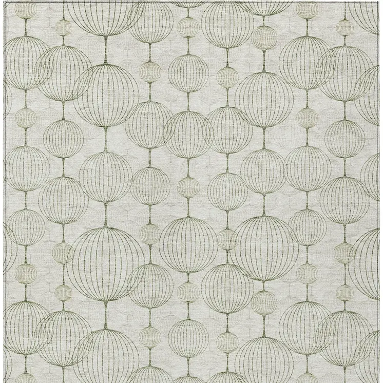 8' X 10' Green And Beige Geometric Washable Indoor Outdoor Area Rug