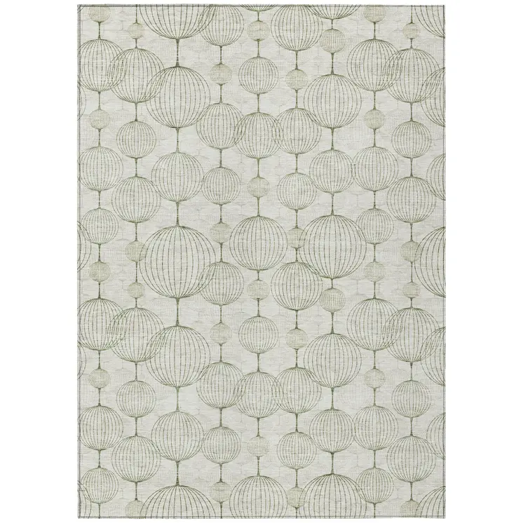 10' X 14' Green And Beige Geometric Washable Indoor Outdoor Area Rug