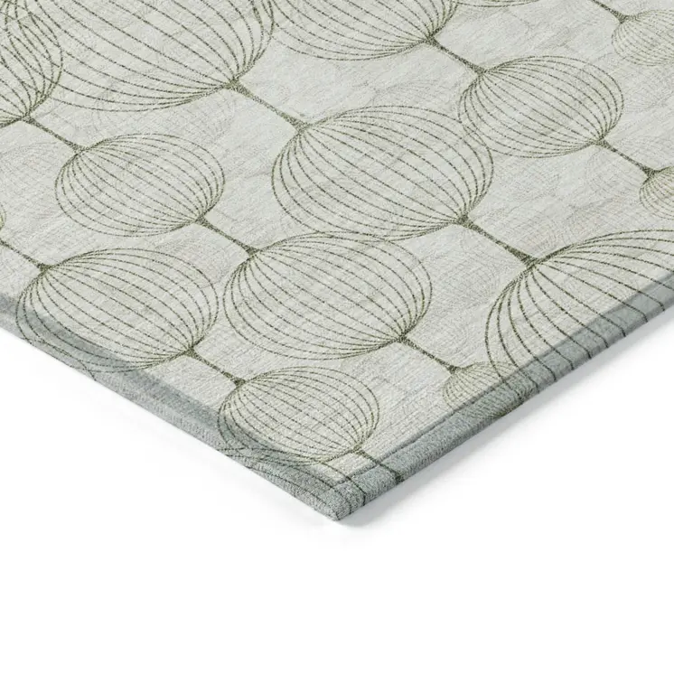 10' X 14' Green And Beige Geometric Washable Indoor Outdoor Area Rug