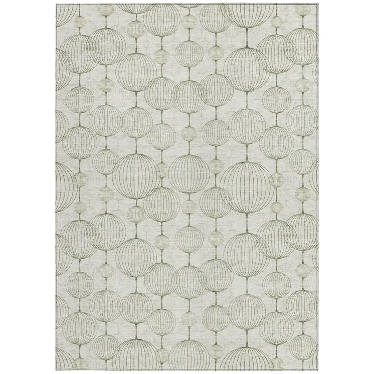 10' X 14' Green And Beige Geometric Washable Indoor Outdoor Area Rug