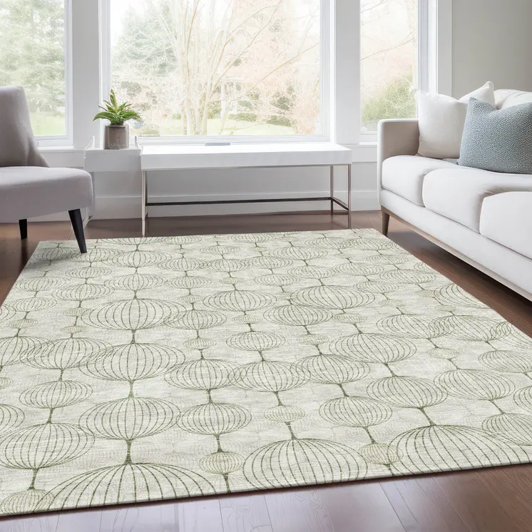 10' X 14' Green And Beige Geometric Washable Indoor Outdoor Area Rug
