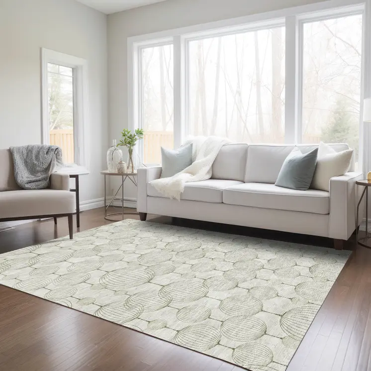 10' X 14' Green And Beige Geometric Washable Indoor Outdoor Area Rug