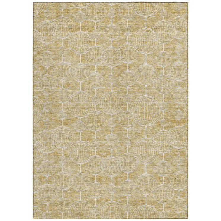 5' X 8' Gold Ivory And Beige Geometric Washable Indoor Outdoor Area Rug