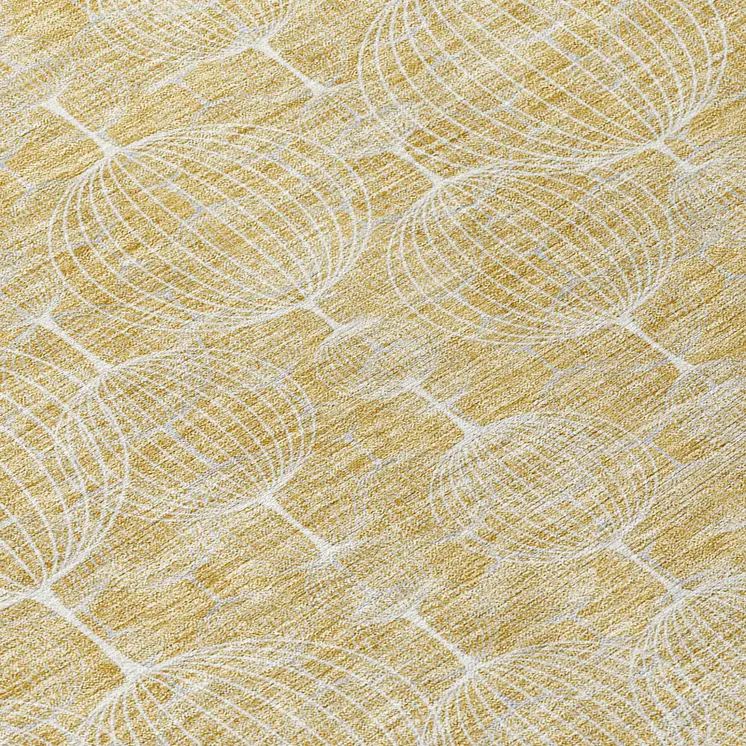 5' X 8' Gold Ivory And Beige Geometric Washable Indoor Outdoor Area Rug