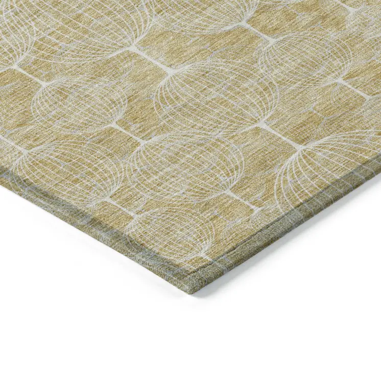 8' X 10' Gold Ivory And Beige Geometric Washable Indoor Outdoor Area Rug