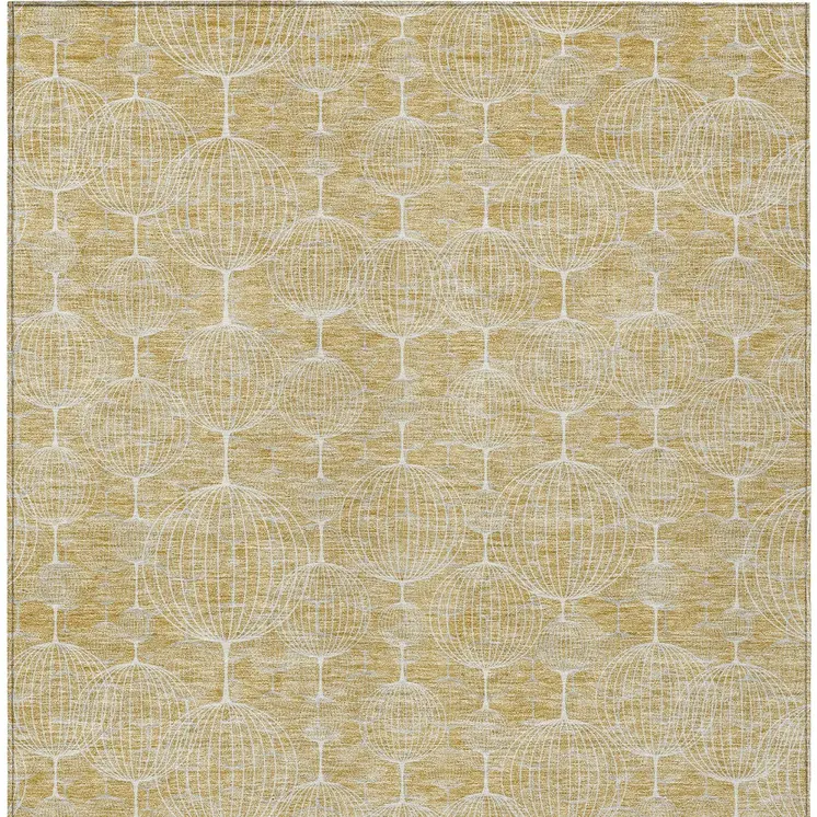 9' X 12' Gold Ivory And Beige Geometric Washable Indoor Outdoor Area Rug