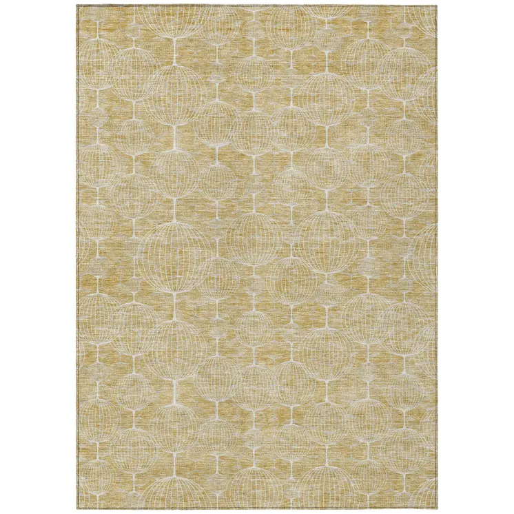 9' X 12' Gold Ivory And Beige Geometric Washable Indoor Outdoor Area Rug