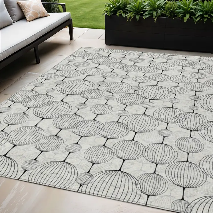 5' X 8' Graphite Gray And Silver Geometric Washable Indoor Outdoor Area Rug